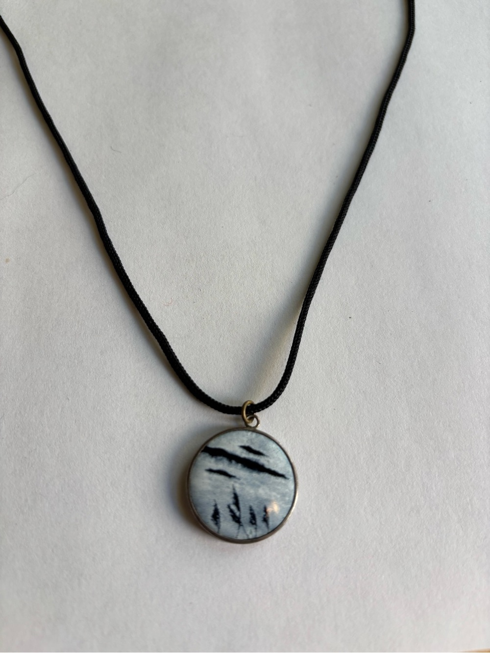 Hand-Painted Blue and Black Round Pendant Necklace